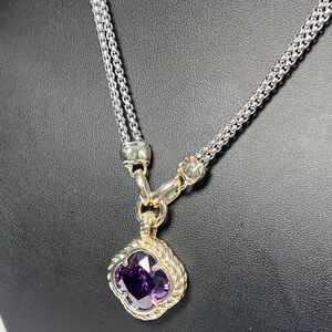 Two tone CZ purple pendant necklace